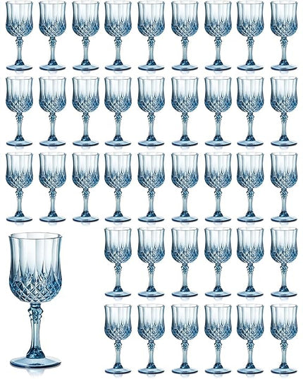 XUWAIDSGN 7oz Plastic Vintage Wine Glasses Drinking Glasses Unbreakable Wedding Glassware Crystal Water Goblets Reusable Drinkware Vintage Champagne Flutes (48, Blue)