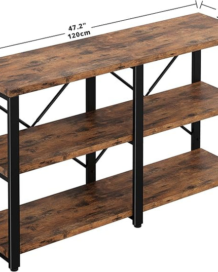 IRONCK Rustic Entryway Console Table, Long Hallway Table 47 in 3-Tier, TV Stand Entertainment Center Media Stand for Living Room, Industrial Style, Vintage Brown