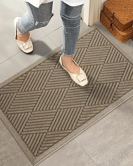 Sturdy Front Door Mat, Absorbent Muddy Dirt Resist Welcome Door Mats Outdoor Indoor, Stain and Fade Resistant, Non-Slip Rubber Backing Low Profile Doormat for Entryway, 30×17, Beige