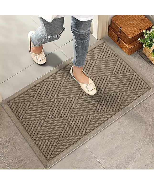 Sturdy Front Door Mat, Absorbent Muddy Dirt Resist Welcome Door Mats Outdoor Indoor, Stain and Fade Resistant, Non-Slip Rubber Backing Low Profile Doormat for Entryway, 30×17, Beige