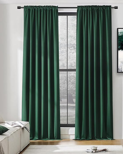 DONREN 108 inch Extra Length Curtains for Bedroom - Rod Pocket Smooth Tactility Blackout Window Panels for Patio (52 W x 108 L,Dark Green,2 Pieces)