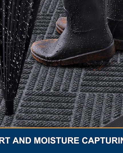 Smiry Front Door Mat Outside Entrance, Heavy Duty Outdoor Indoor Mat, Natural Rubber Doormat, Non Slip, Trap Dirt and Moisture, Easy Clean, Low Profile Patio Porch Entryway Mat, 47x23, Dark Grey