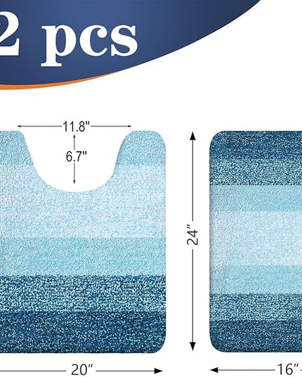 OLANLY Bathroom Rug Set 2 Piece, Soft Absorbent Microfiber Bath Mats and U-Shaped Contour Toilet Rug, Non-Slip, Machine Wash Dry, Plush Shaggy Bath Mats for Bathroom (24"x16"+24"x20", Peacock Blue)
