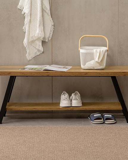 Entryway Bench, Farmhouse Indoor Entry Way Shoe Benches Seat, Industrial Metal Shoe Storage Bench Organizer for Living Room, Bedroom, Hallway (Rustic Oak)
