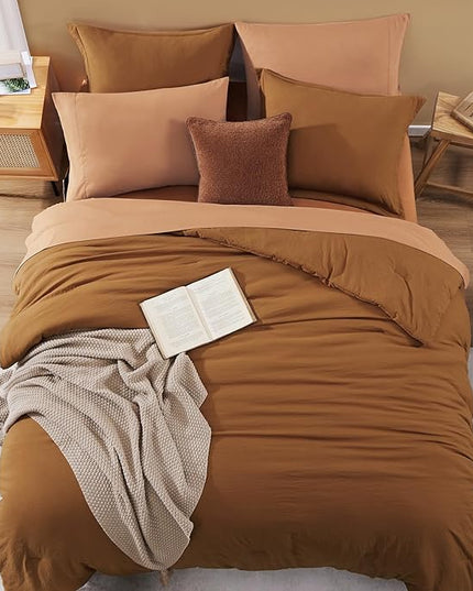WRENSONGE Terracotta King Comforter Set, 7 Pieces Soft Microfiber King Size Comforter with Fitted Sheet, Flat Sheet 2 Pillow Shams, and 2 Pillowcases- Warm King Bedding Set for All Season