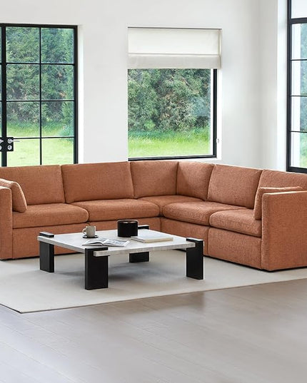 CHITA Oversized Modular Sectional Sofa Set, FSC Certified Extra Large 5 Seat V Shaped Cloud Couch for Living Room, 106 inch Width, 4 Seater and 1 Middle Corner, Terracotta