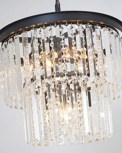 Crystal Chandelier, Black & Bronze Luxury 9-Light Ceiling Hanging Pendant Chandelier Lighting Fixture for Foyer, Dining Room, Bedroom, Hallway, Bar, Kitchen Island