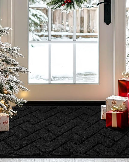 hicorfe Indoor Doormat,Welcome Door Mat TPR Backing Non Slip Mats 20"x31.5" Absorbent Resist Dirt Entrance Doormat Inside Floor for Entryway Washable Low-Profile (Black)