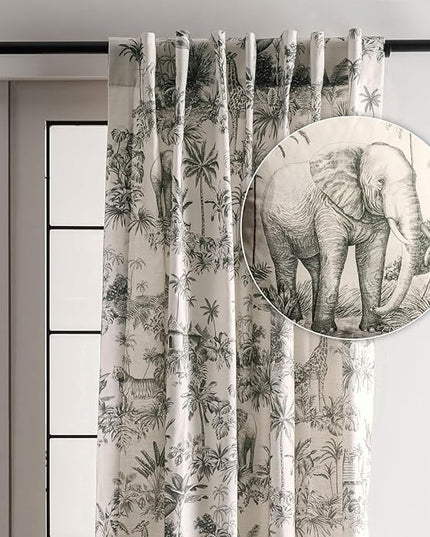 Maison d' Hermine Curtains for Living Room 100% Cotton 84 inch Length One Panel Light Filtering Toile Curtains for Bedroom Windows with Rod and Loop Pockets Drapes (Savana Jouy Beige, 50" W x 84" L)