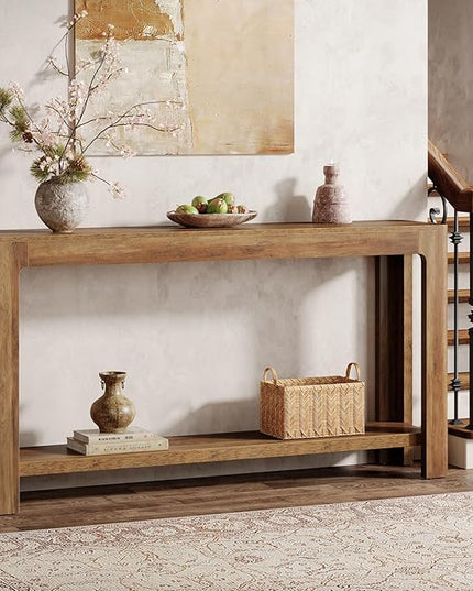 Tribesigns 63 Inch Entryway Console Table, 2-Tier Farmhouse Narrow Sofa Table Behind Couch, Accent Entrance Console Furniture for Entryway, Foyer, Hallway, Rustic Brown