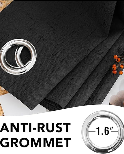 H.VERSAILTEX Bedroom Curtains Blackout Linen Blackout Curtains 84 Inches Long, 100% Blackout Thermal Textured Linen Look Curtain Draperies Grommet with White Liner, 2 Panels, Black