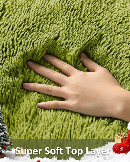 Ophanie Green Grass Area Rugs for Bedroom, 3x5 Shag Fluffy Carpet, Fuzzy Furry Plush Soft Cute Kids Baby Girls Shaggy Bedside Floor Rug for Teen Dorm Nursery Home Decor Aesthetic