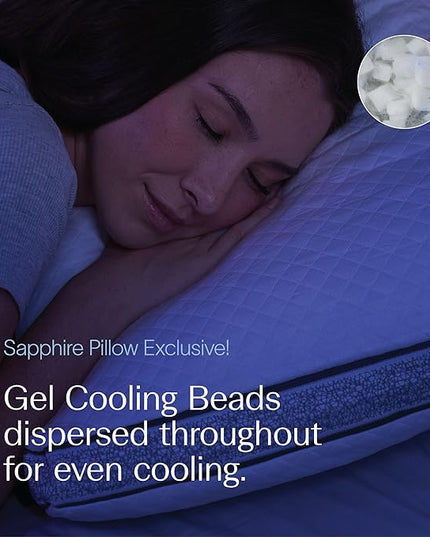 DreamyBlue Gusseted Sapphire Pillow • Adjustable Loft, Luxury Cover, Shredded Memory Foam Fill w/Cooling Beads • Ideal for Wide Shoulders • Neutral Alignment for All • CertiPUR-US Certified (King)