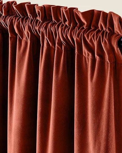 Lazzzy Velvet Blackout Curtains Thermal Insulated Room Window Drapes Super Soft Luxury Curtains for Living Room Bedroom Rod Pocket 2 Panels, Rust Red, 52" W x 120" L