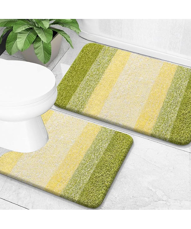 OLANLY Bathroom Rug Set 2 Piece, Soft Absorbent Microfiber Bath Mats and U-Shaped Contour Toilet Rug, Non-Slip, Machine Wash Dry, Plush Shaggy Bath Mats for Bathroom (30"x20"+24"x20", Olive Green)