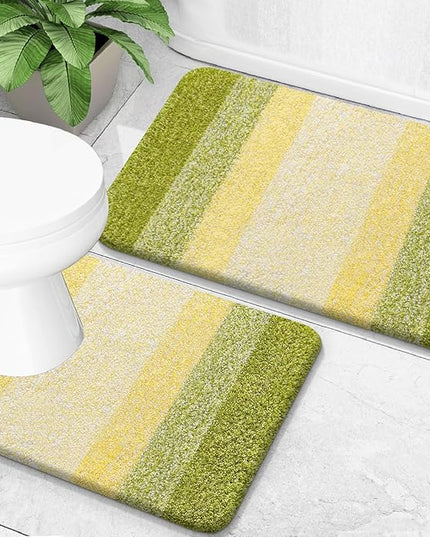 OLANLY Bathroom Rug Set 2 Piece, Soft Absorbent Microfiber Bath Mats and U-Shaped Contour Toilet Rug, Non-Slip, Machine Wash Dry, Plush Shaggy Bath Mats for Bathroom (24"x16"+24"x20", Olive Green)