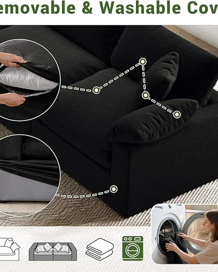 Oversize Cloud Modular Sectional Sofa,Chaise Down Filled Comfort Sofa Detachable Couch Cushion Covers for Living Room Apartment,Black
