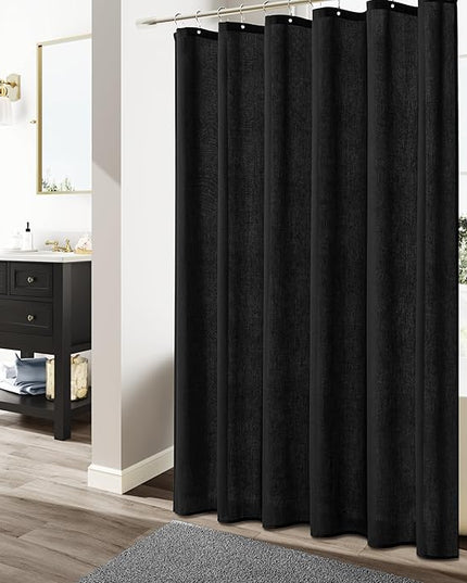 Naturoom Black Linen Shower Curtain Liner Neutral Weighted Cloth Fabric Textured Beige Farmhouse Rustic Burlap Country Style Shower Curtains for Bathroom,Black,72x84 Inches Length