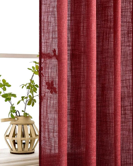 MIULEE Burgundy Red Linen Curtains 72 Inch Length for Bedroom Living Room, Soft Thick Linen Textured Window Drapes Semi Sheer Light Filtering Back Tab Rod Pocket Burlap Look Christmas Decor, 2 Panels