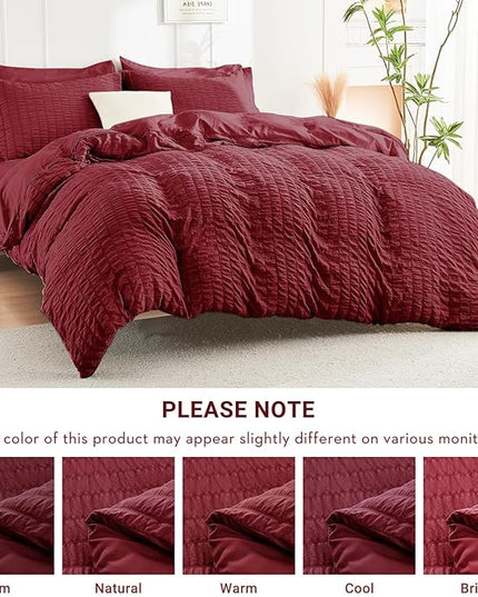 HYMOKEGE Burgundy Twin XL Comforter Set Seersucker 5 Pieces, All Season Luxury Bed in a Bag for Bedroom, Bedding Set with Comforter, Sheets, Pillowcase & Sham