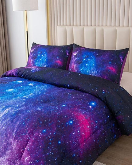 NINENINE Galaxy Comforter Girls Twin Bedding Sets Purple Comforter Set Bed in a Bag Twin Space Bedding Set with 1 Comforter 1Pillowcase