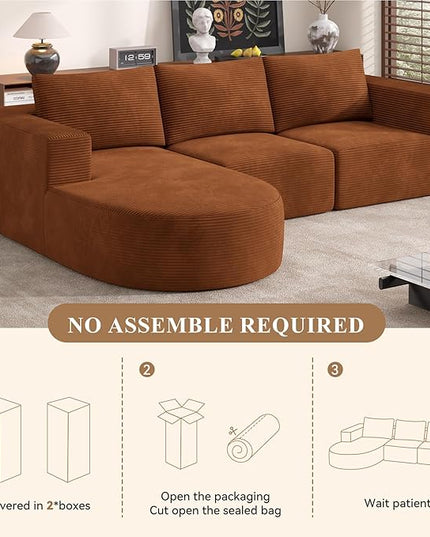 Modular Sectional Sofa with L-Shape Chaise,Cloud Sectional Modern Sleeper Couch with Deep Seat,Sponge Compression Sofas No Assembly Required (Brown-Corduroy Fabric) 1PCS