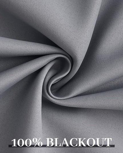 Yakamok Grey Room Darkening 100% Blackout Curtains Grommet Window Treatments with 2 Thick Layers-Gray Thermal Insulated Drapes Set of 2 Panels for Bedroom Living Room 52 Inches by 72 Inches Length