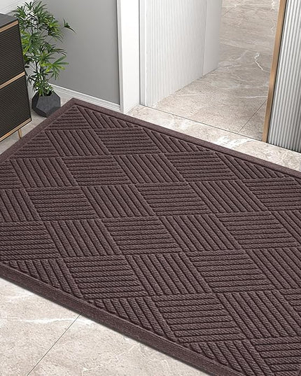 Sturdy Front Door Mat, Absorbent Muddy Dirt Resist Welcome Door Mats Outdoor Indoor, Stain and Fade Resistant, Non-Slip Rubber Backing Low Profile Doormat for Entryway, 60×36, Coffee