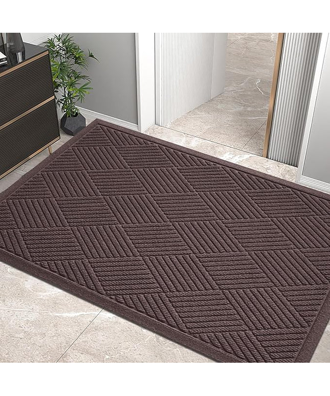 Sturdy Front Door Mat, Absorbent Muddy Dirt Resist Welcome Door Mats Outdoor Indoor, Stain and Fade Resistant, Non-Slip Rubber Backing Low Profile Doormat for Entryway, 60×36, Coffee