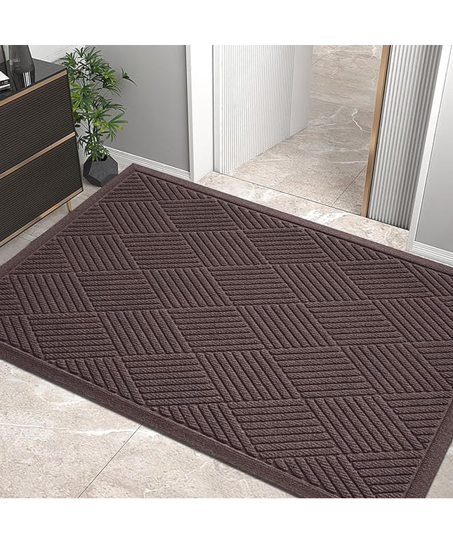Sturdy Front Door Mat, Absorbent Muddy Dirt Resist Welcome Door Mats Outdoor Indoor, Stain and Fade Resistant, Non-Slip Rubber Backing Low Profile Doormat for Entryway, 47×32, Coffee