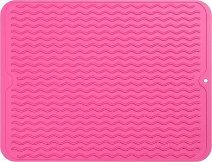 Silicone Dish Drying Mat for Multiple Usage,Easy clean,Eco-friendly,Heat-resistant Silicone Mat for Kitchen Counter or Sink,Refrigerator or drawer liner Rose L 16 inches x 12 inches