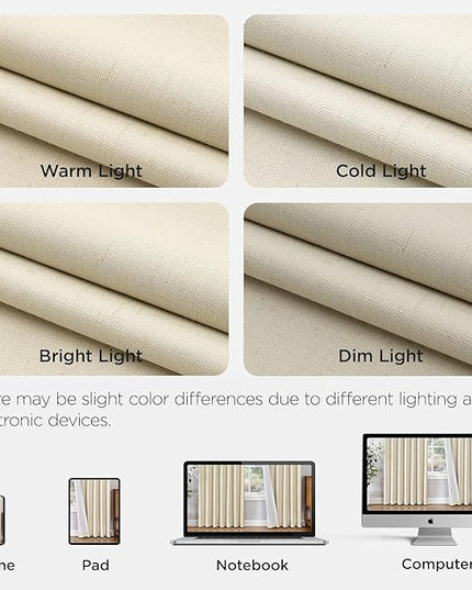 Joydeco 100% Blackout Pleated Curtains, Linen Window Curtains 2 Panel Sets 108 inches Long, Thermal Insulated Darkening Drapes for Bedroom(Bleached Sand,40'' Wx108'' L)