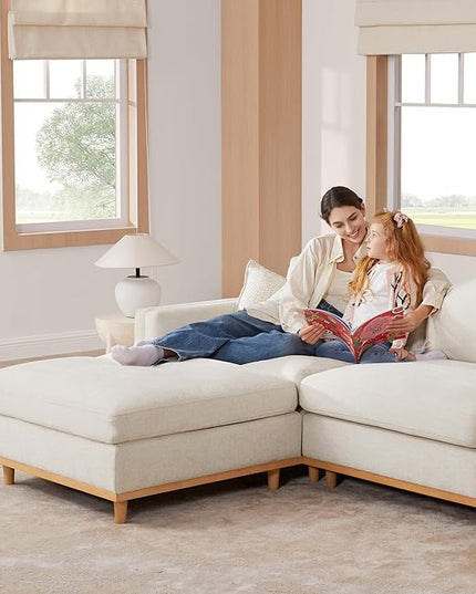 CHITA Super Large Luxury L Shape Convertible Sectional Modular Sofa, Down Filled Modern Sofa with Ottoman, Deep Seat Cloud Couch, 118 inch Width, 4 Seat Couch with Solid Wood Leg, Linen
