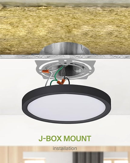 ASD LED 7" Round Flush Mount Ceiling Light Fixture, Low Profile Surface Lighting | 5CCT, Dimmable, Ultra-Thin, ETL Listed | 15W 1260LM 2700-6000K 120V | Kitchen, Bedroom, Hallway Lamp | Black, 12 Pack