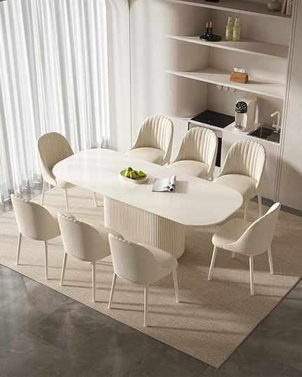 Guyii 86.61" Oval Dining Table Set with 8 Chairs, Modern Kitchen Table Set, Indoor Rectangular Dining Room Table for Kitchen, Bar, Living Room, Breakfast Nook, Cream White