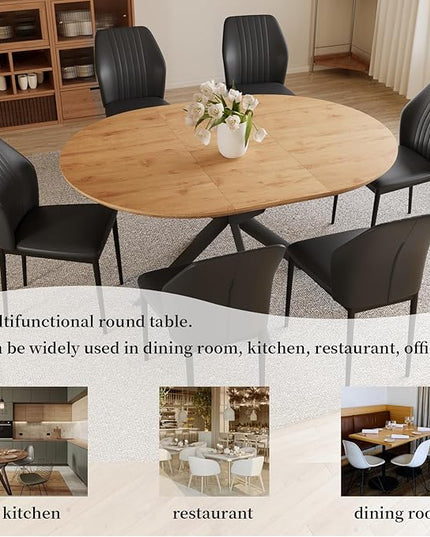 43.2"-59.1" Extendable Round Dining Table Set, Wooden Round Table for 4-6 Person, Oak Coffee Table w/Scratch-Resistant Tabletop