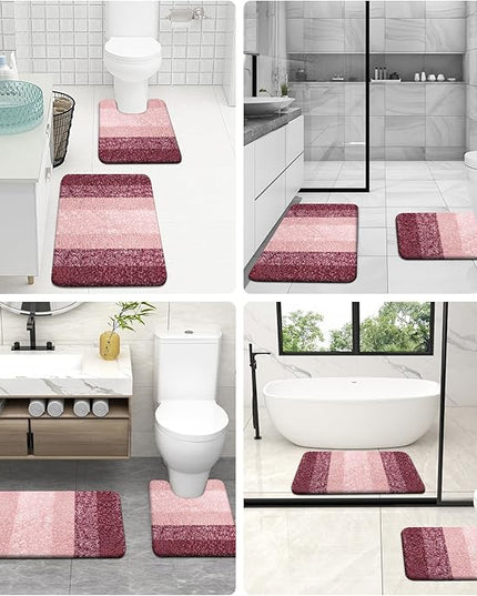 OLANLY Bathroom Rug Set 2 Piece, Soft Absorbent Microfiber Bath Mats and U-Shaped Contour Toilet Rug, Non-Slip, Machine Wash Dry, Plush Shaggy Bath Mats for Bathroom (30"x20"+24"x20", Red)