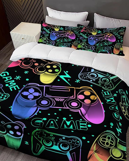 Sunnycitron Colorful Gamepad Gamer Comforter Set for Boys Gaming Bedding Set Teens Game Room Decor Full (1 Comforter + 2 Pillowcase)