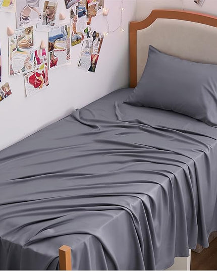 Bedsure Twin XL Sheet Set Dorm Bedding, Cooling Sheets Twin Extra Long Sheets, Rayon Derived from Bamboo, Deep Pocket Up to 16", Hotel Luxury Silky Bedding Sheets & Pillowcases, Dark Grey