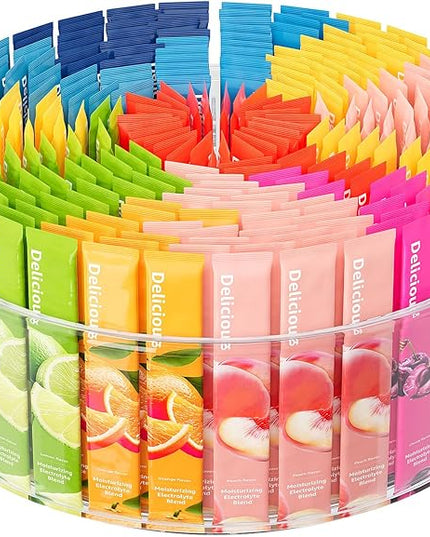 Rotating Drink Mix Organizer, Clear Lazy Susan Turntable for Powder Packet, Water Packet, Water Flavor Packet, Divided Drink Packet Organizer
