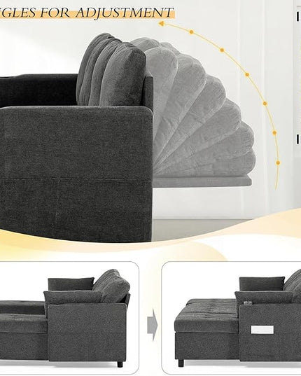 110" Fabric Pull-Out Couch Bed w/Adjustable Backrests, Sectional Sleeper Sofa w/USB Ports & 2 Cup Holders, Upholstered U-Shaped Couch w/Storage Chaise for Living Room, House, Grey