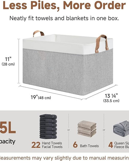 StorageWorks Storage Bins, Fabric Storage Bins for Shelves, Extra Large Storage Baskets with Metal Frame, Closet Baskets and Bins with Handles, Jumbo, Gray and White, 2-Pack