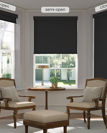 LazBlinds No Drill Blinds for Indoor Windows, Blackout Roller Shades, Cordless Window Blackout Blinds, Thermal Insulated Fabric UV Protection for Home and Office, 21" W x 48" H, Black