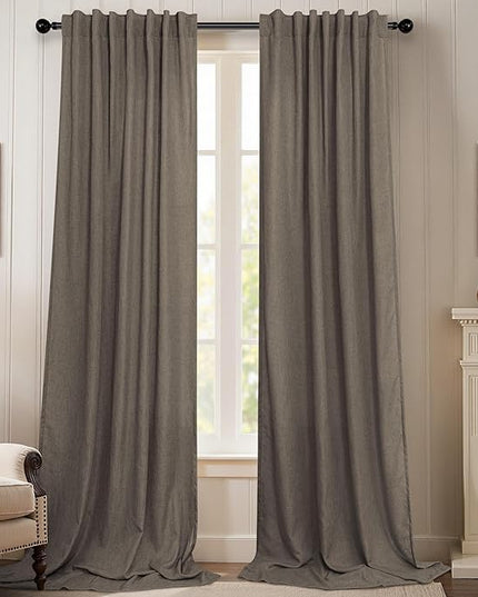Dark Brown Linen Curtains for Living Room 108 Inches Long Semi Sheer Drapes Traditional Rustic Farmhouse Cottage Core Decor Chocolate Curtains for Sliding Glass Door Cabin 2 Panels 52 Wide 108 Length