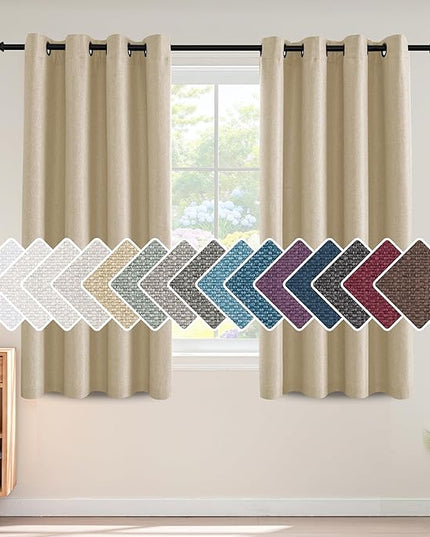 H.VERSAILTEX Linen Blackout Curtain 54 Inches Long for Bedroom/Living Room Thermal Insulated Grommet Linen Look Curtain Drapes Primitive Textured Burlap Effect Window Drapes 1 Panel - Heather Beige