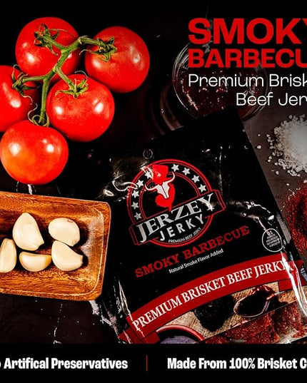 Jerzey Jerky Smoky Barbecue Brisket Jerky 2.5oz – High Protein, Gluten Free and Healthy Beef Snacks with Rich, Authentic Flavor