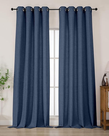 Chyhomenyc Blue Extra Long Curtains 108 Inches Long for Living Room, Light Filtering Faux Linen Textured Window Curtains, Soft Grommet Bedroom Drapes, Cortinas para Sala, 50Wx108L, 2PCS, 9FT