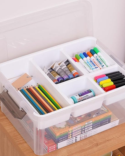Citylife 17 QT Plastic Storage Box with Removable Tray Craft Organizers and Storage Clear Storage Container for Organizing Bead, Tool, Sewing, Playdoh, 2 Packs