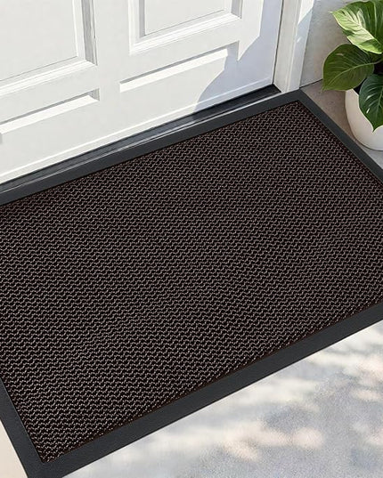 PLEASOR Front Door Mat Indoor Outdoor Entrance, Sturdy Natural Rubber Doormat, Resists Dirt and Absorbent, Low Profile Welcome Mat for Outdoor Entry, 17x30, Brown