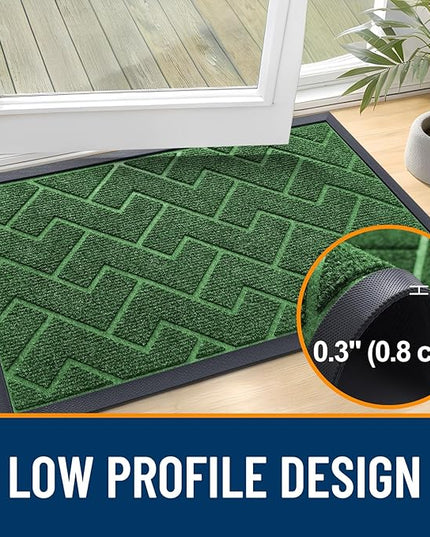 OLANLY Front Door Mat Indoor Outdoor Entrance, Waterproof All-Season, All-Weather Doormat, Sturdy Natural Rubber, Low Profile, Easy Clean Patio Porch Entryway Mat, Herringbone Brick (Green, 47x23)